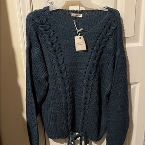 Andthewhy Teal Cable Knit Sweater